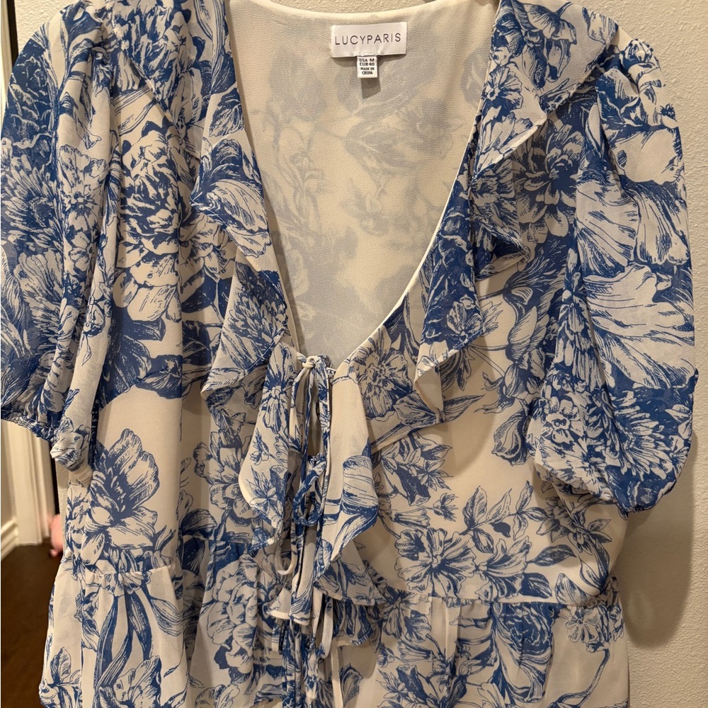 Lucy Paris Cream and Blue Floral Blouse